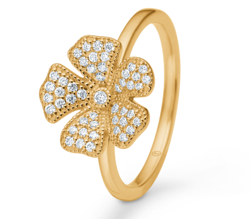 Fleur ring i 14 kt guld med pavé | Mads Z